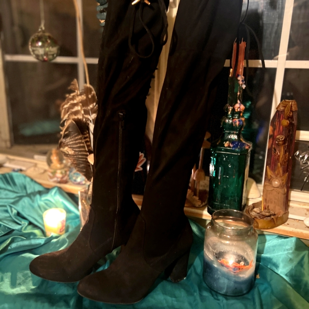 Sexy Black High Heel Thigh High Boots